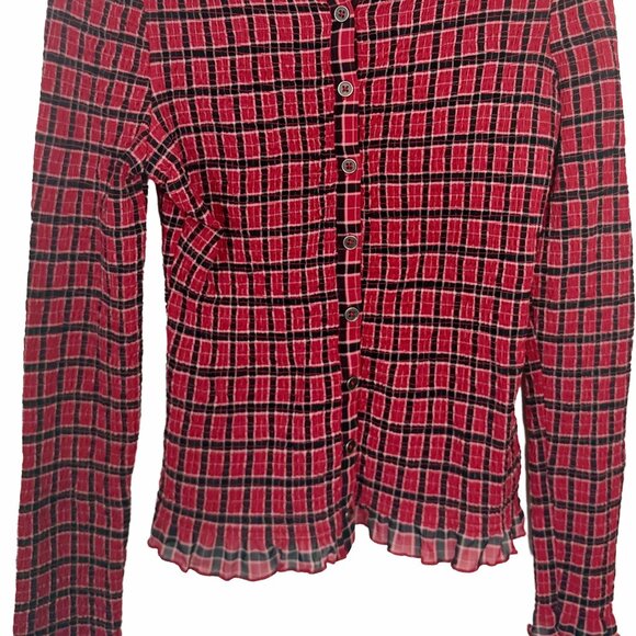 FREE PEOPLE Stretch Ruched Blouse Red & Black, M - Picture 6 of 9